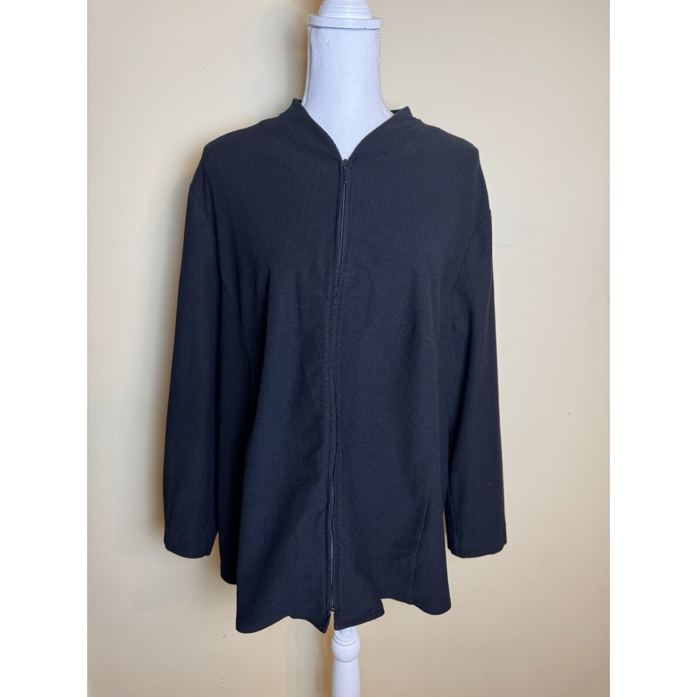 Eileen Fisher Jacket Womens 2X Black Zip Top USA Made